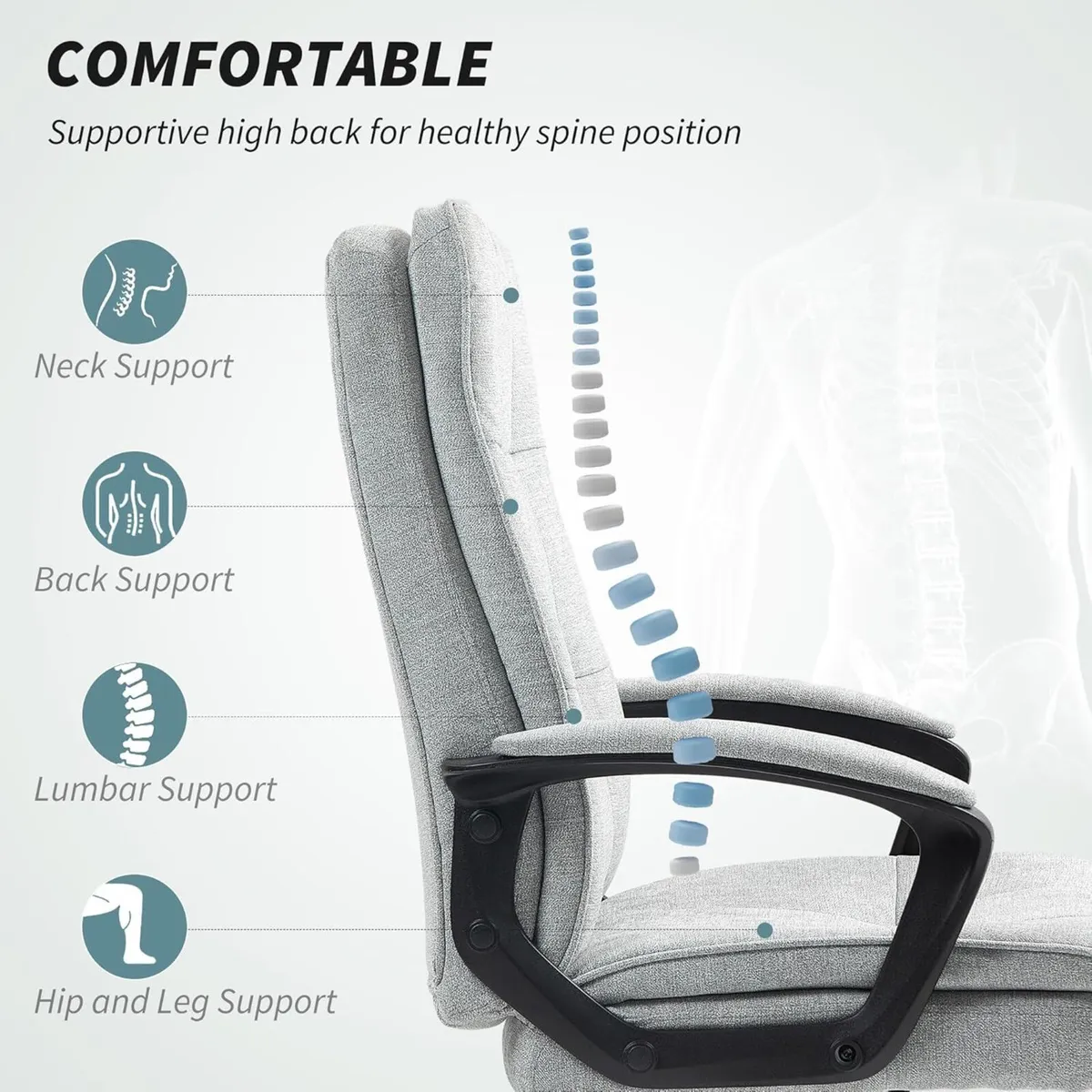 Executive Office Chair Fabric Computer Desk with - Image 4