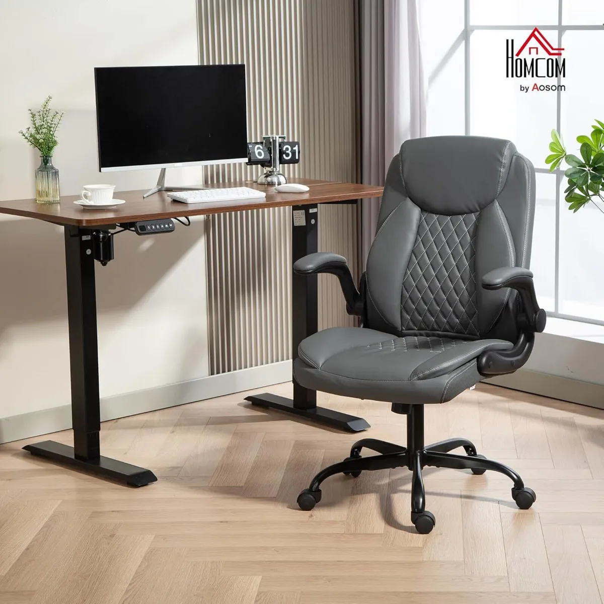 Executive Office Chair with Flip-Up Armrests PU - Image 2