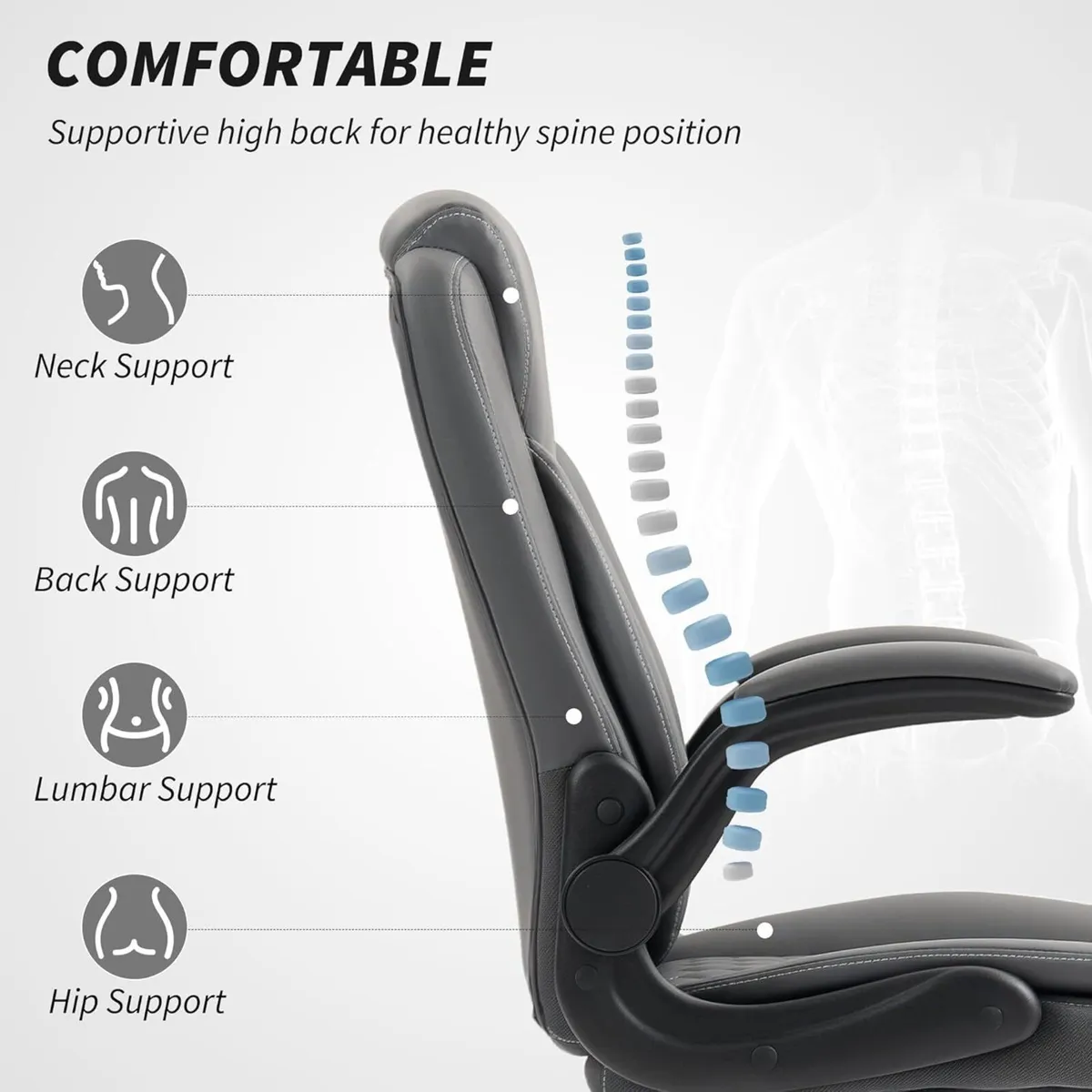 Executive Office Chair with Flip-Up Armrests PU - Image 4