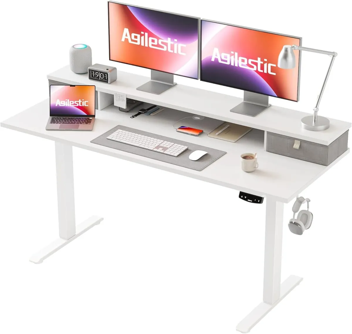 Adjustable Height Desk with 2 Drawers 140 x 60 cm - Image 1