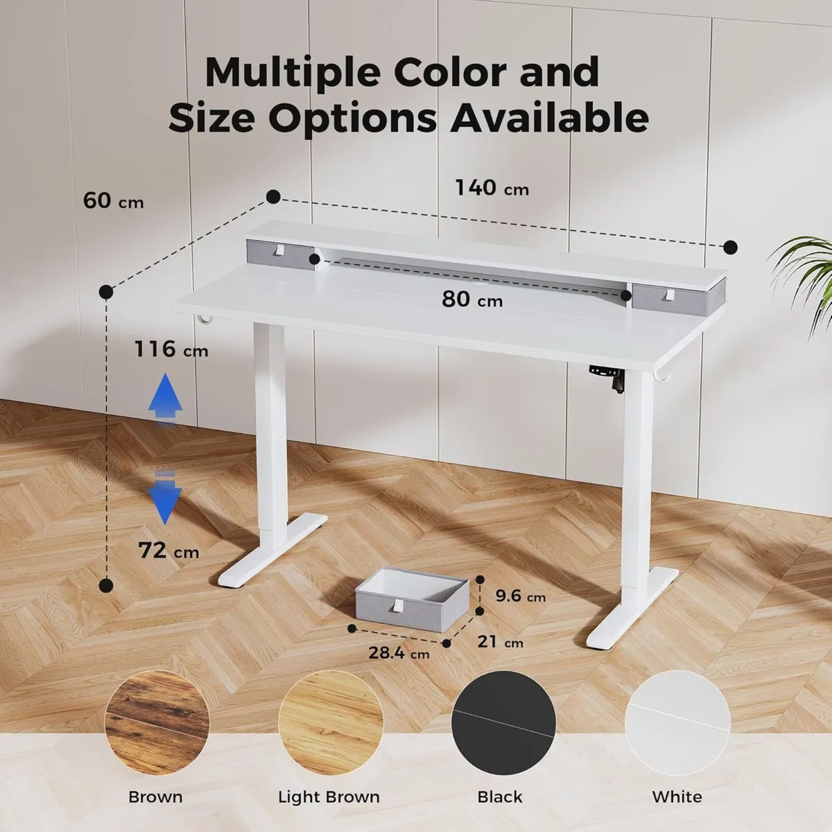 Adjustable Height Desk with 2 Drawers 140 x 60 cm - Image 2
