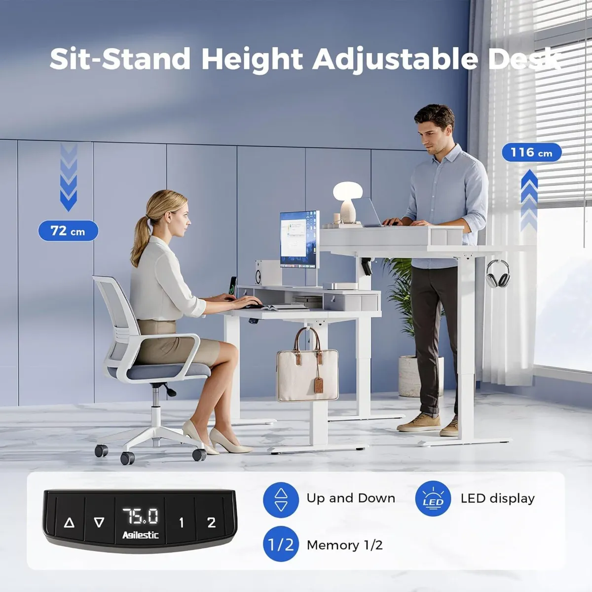 Adjustable Height Desk with 2 Drawers 140 x 60 cm - Image 3