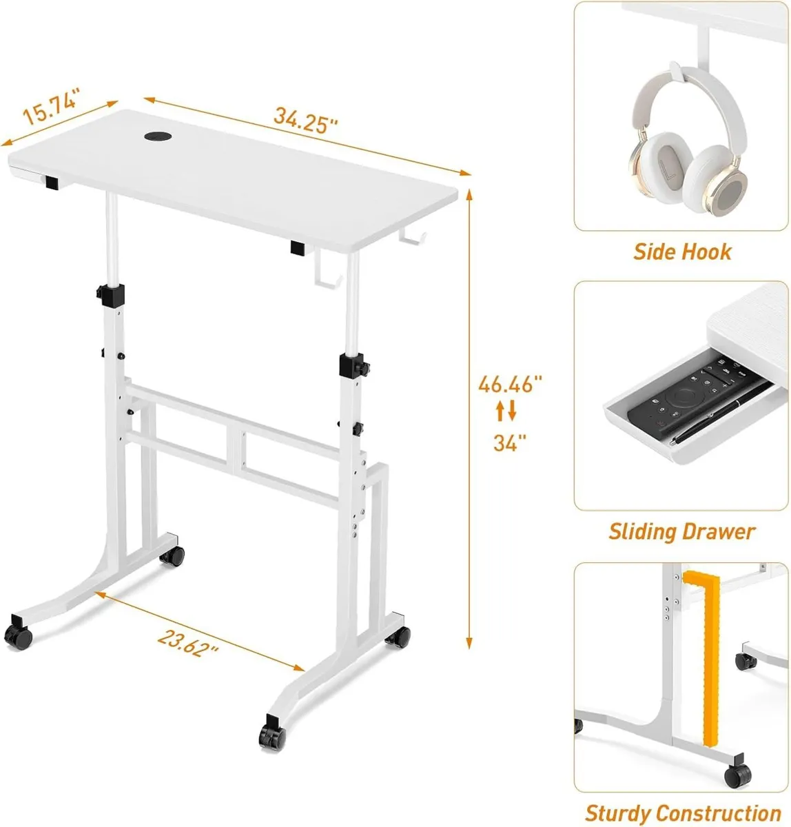 Small Standing Desk with Wheels 34 Inch Mobile - Image 2