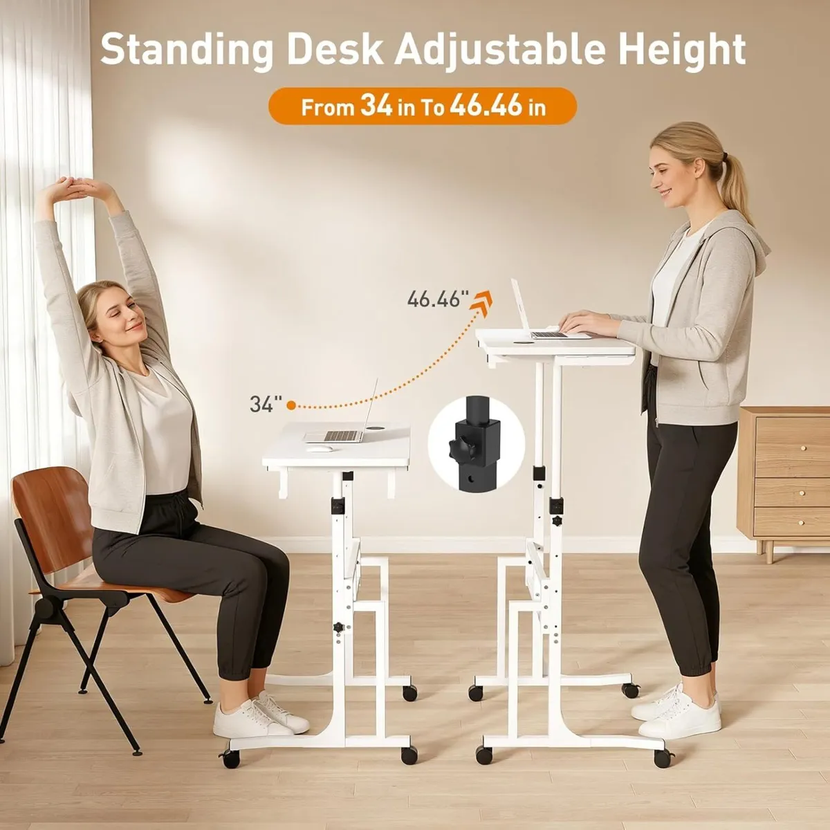 Small Standing Desk with Wheels 34 Inch Mobile - Image 4