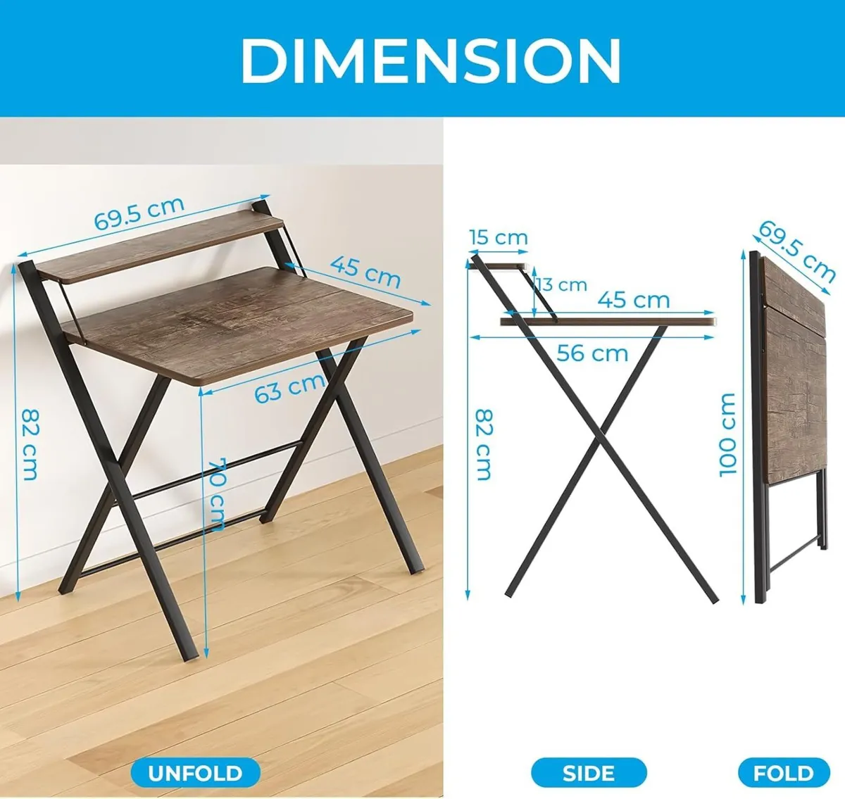 Foldable Desk No Assembly Required Small with - Image 3