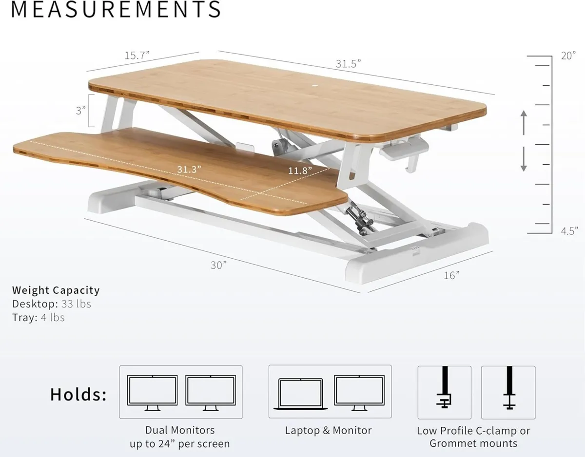32 inch Desk Converter K Series Height Adjustable - Image 3