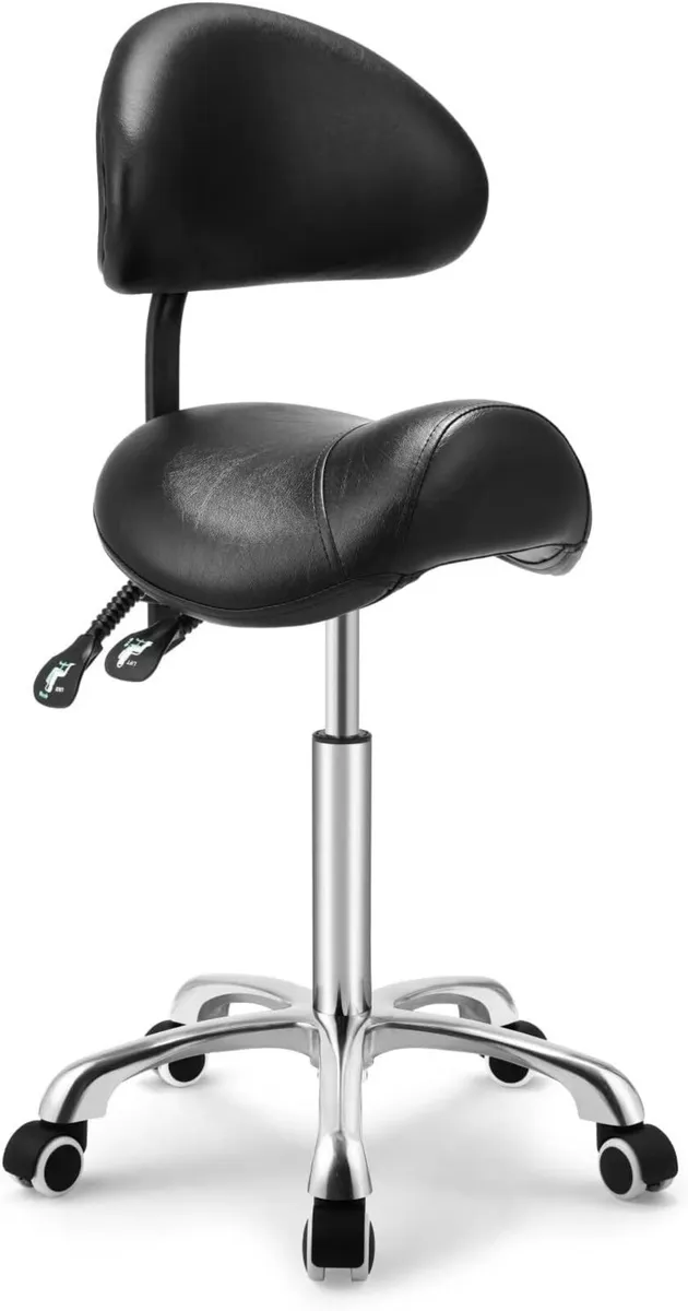 Rolling Swivel Stool with Back - Height Adjustable - Image 1