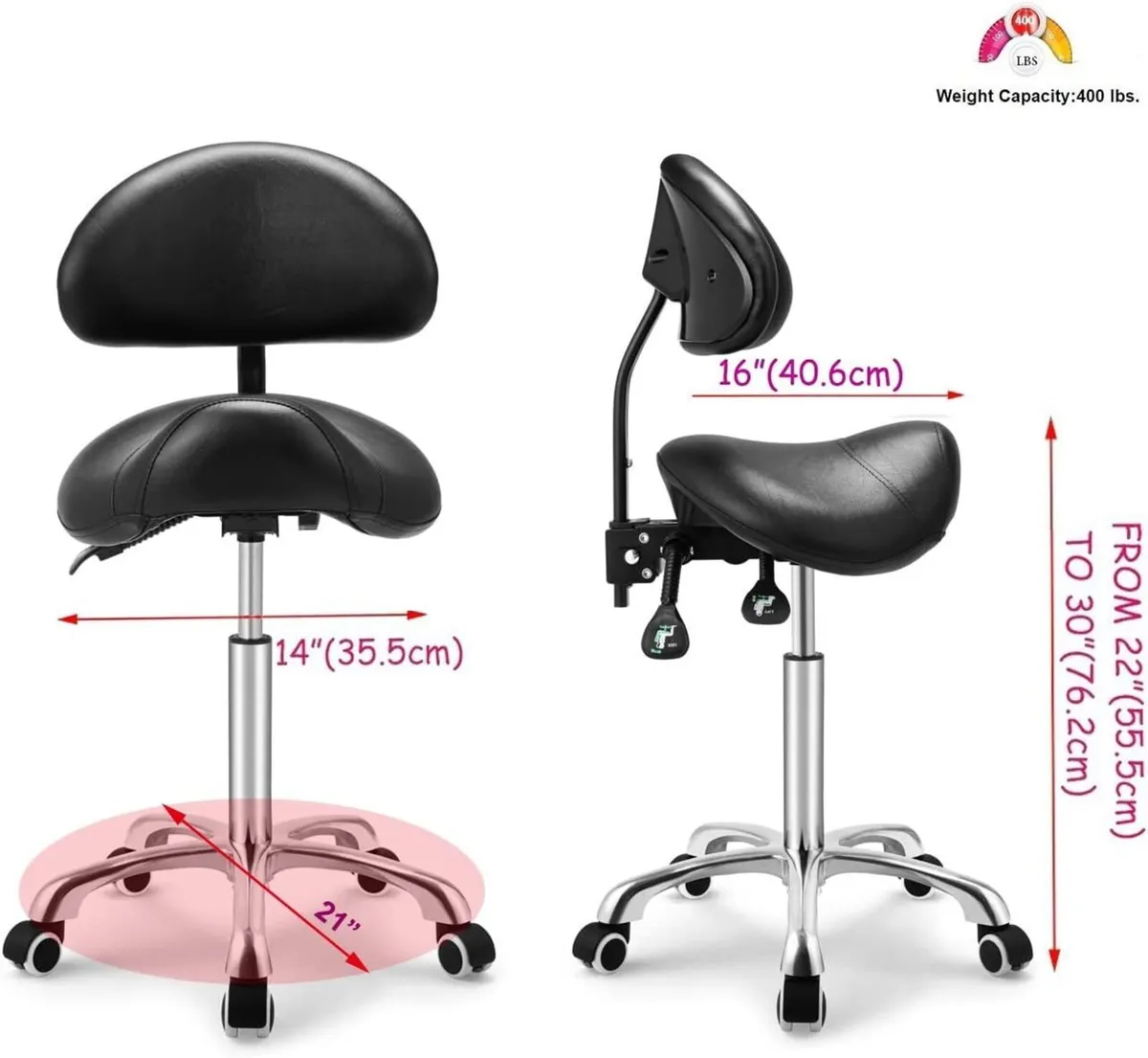 Rolling Swivel Stool with Back - Height Adjustable - Image 3