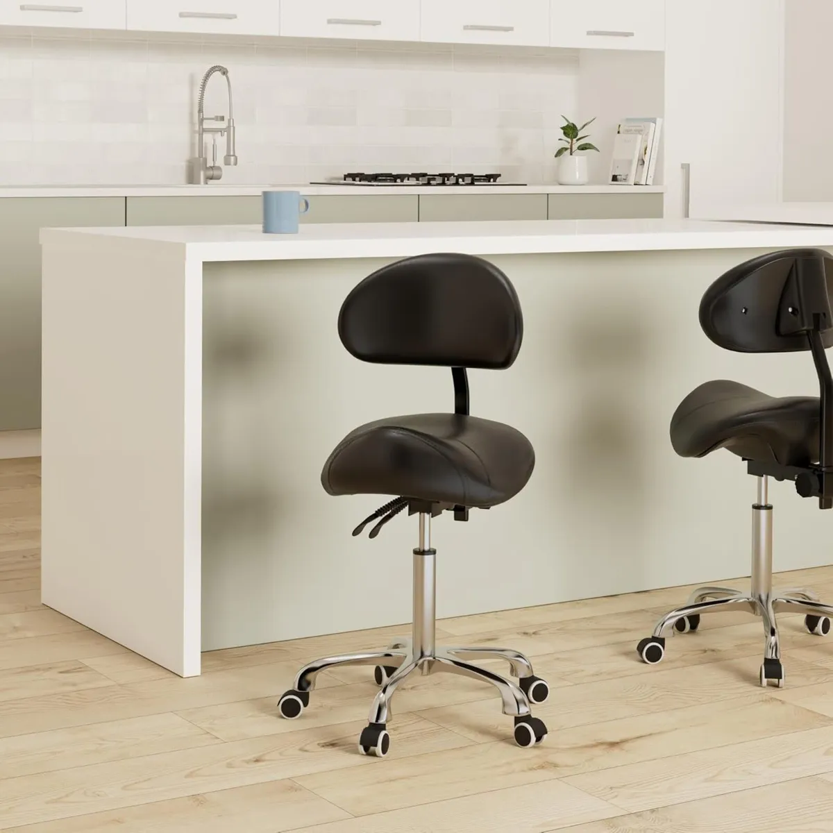 Rolling Swivel Stool with Back - Height Adjustable - Image 2