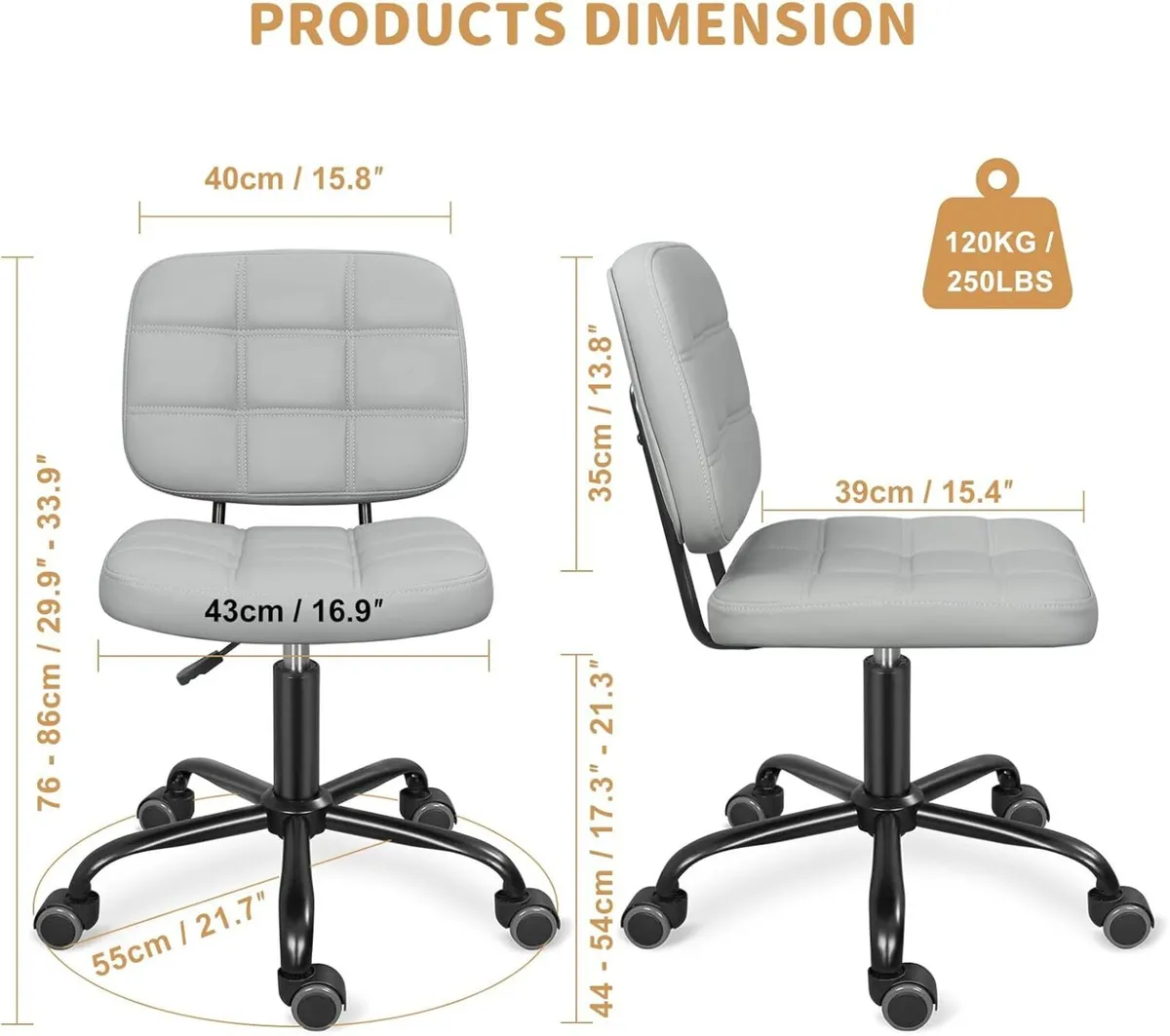 Armless Home Office Desk Chair with Wheels Modern - Image 3