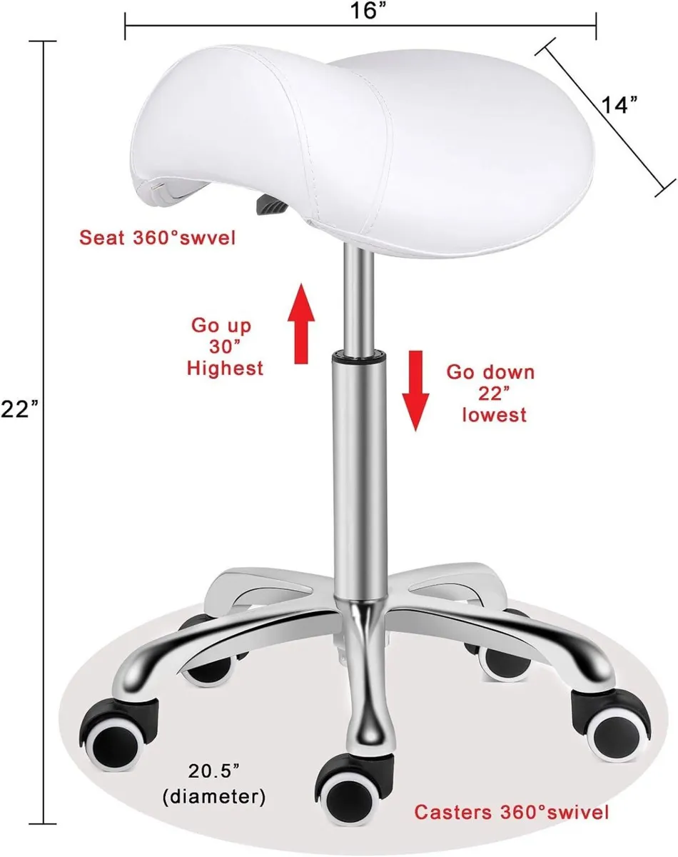 Saddle Stool Rolling Swivel Height Adjustable - Image 2