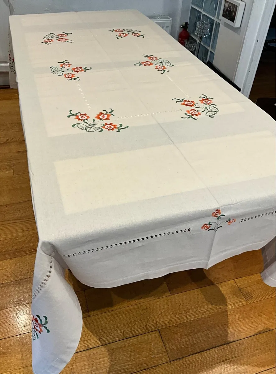 Extra Large Vintage Embroidered Table Cloth Napkin - Image 1
