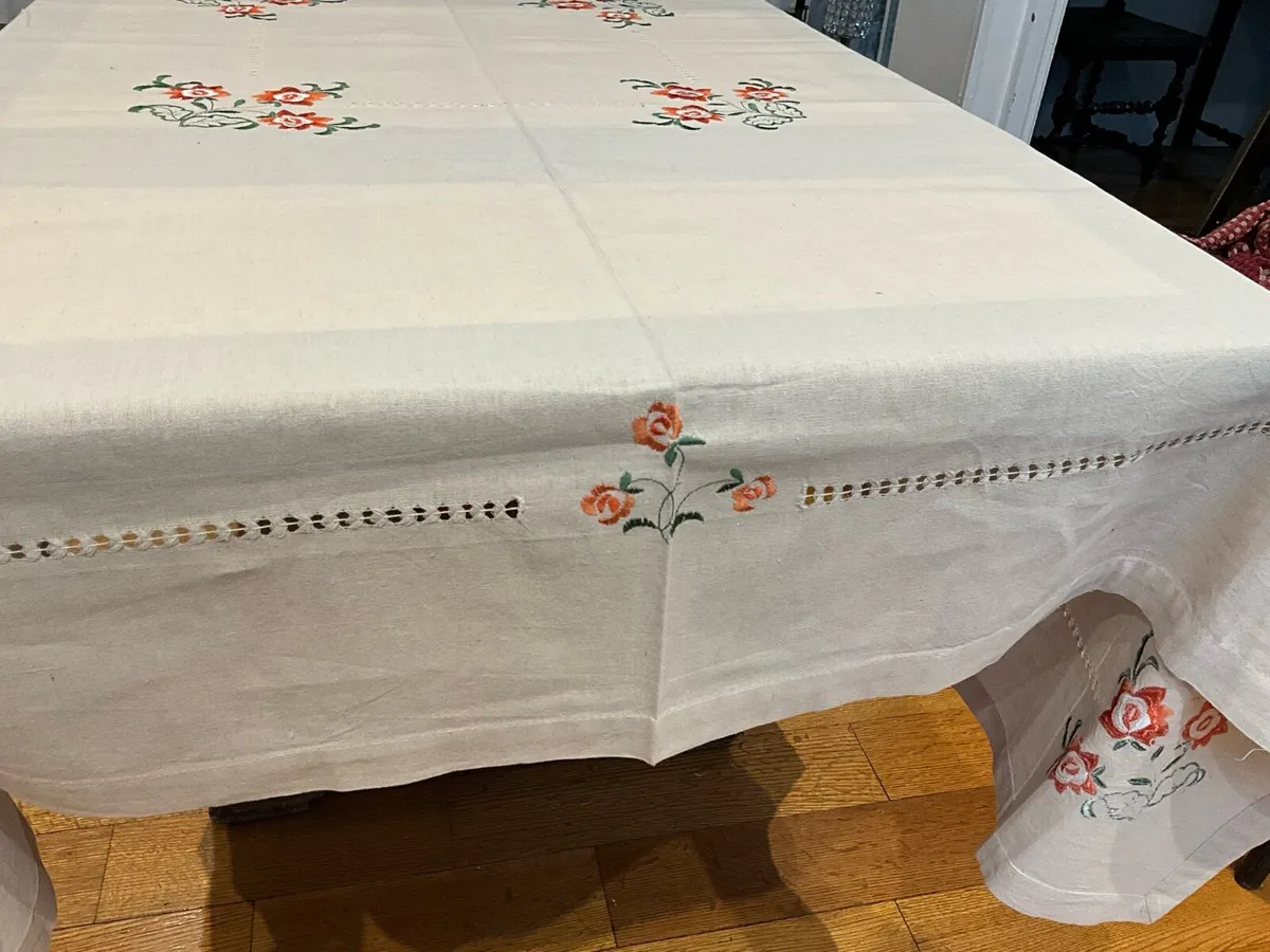 Extra Large Vintage Embroidered Table Cloth Napkin - Image 2