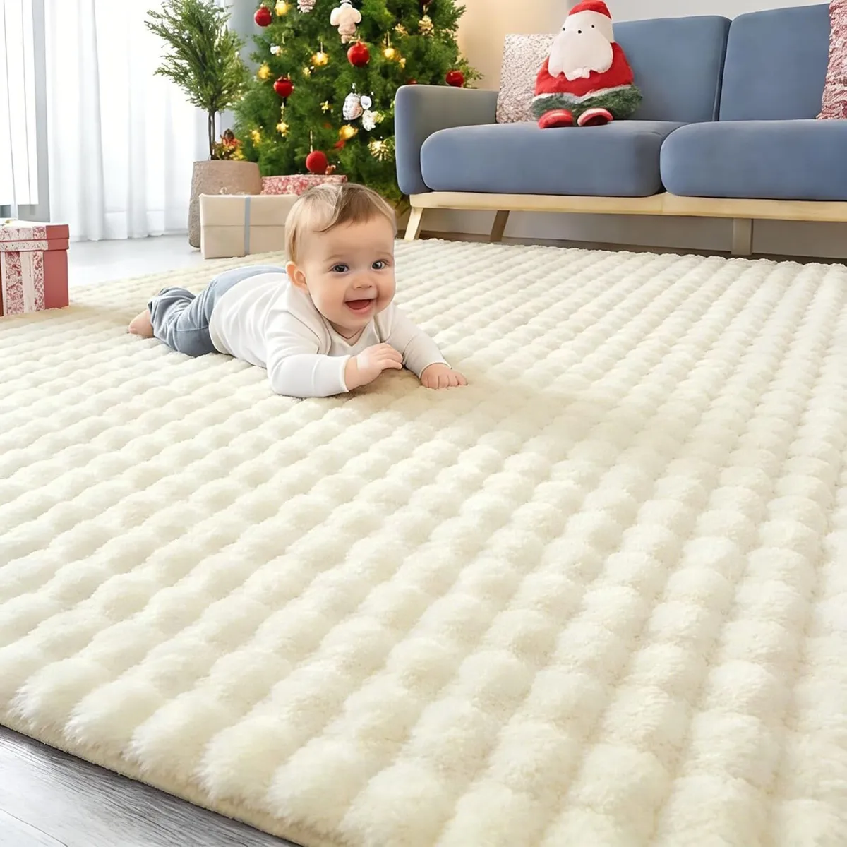 Fluffy Shaggy Rugs Living Room with 3D Bubble - Image 1