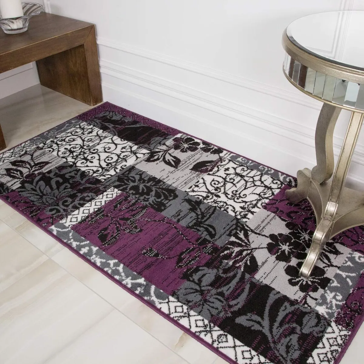 Milan Purple Black Grey Contemporary Floral - Image 1