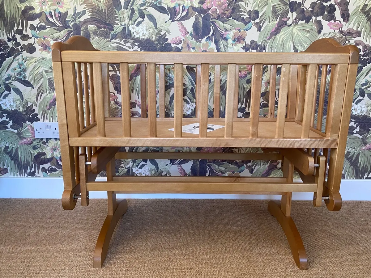 Pine baby  rocking crib with musical mobile - Image 1