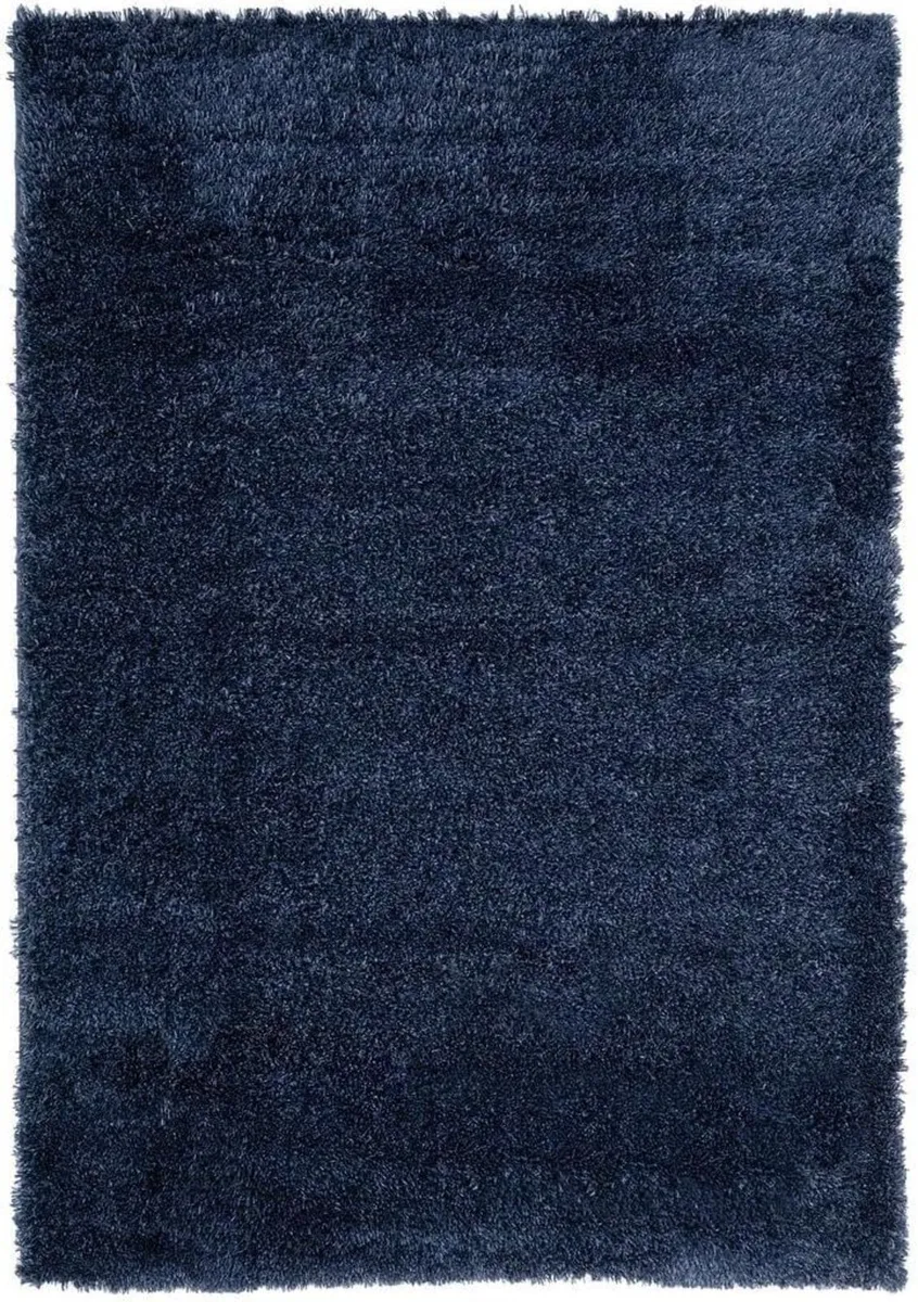 Modern Thick Fluffy Navy Shaggy Living Room Area - Image 1