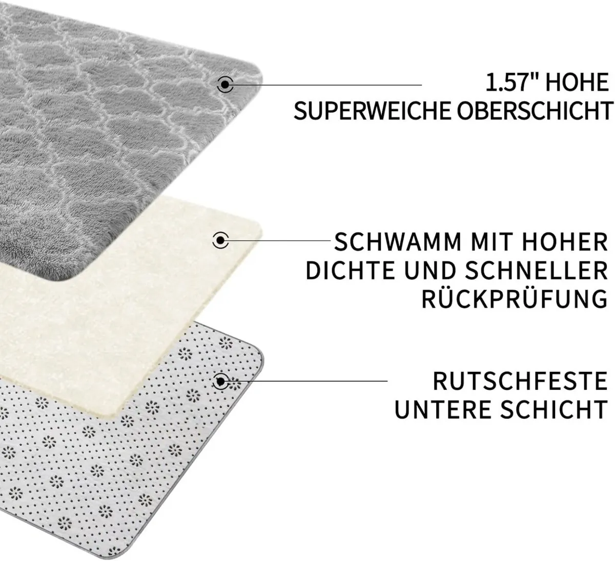 High Pile Grey Rug 240 x 300 cm Washable Non-Slip - Image 3