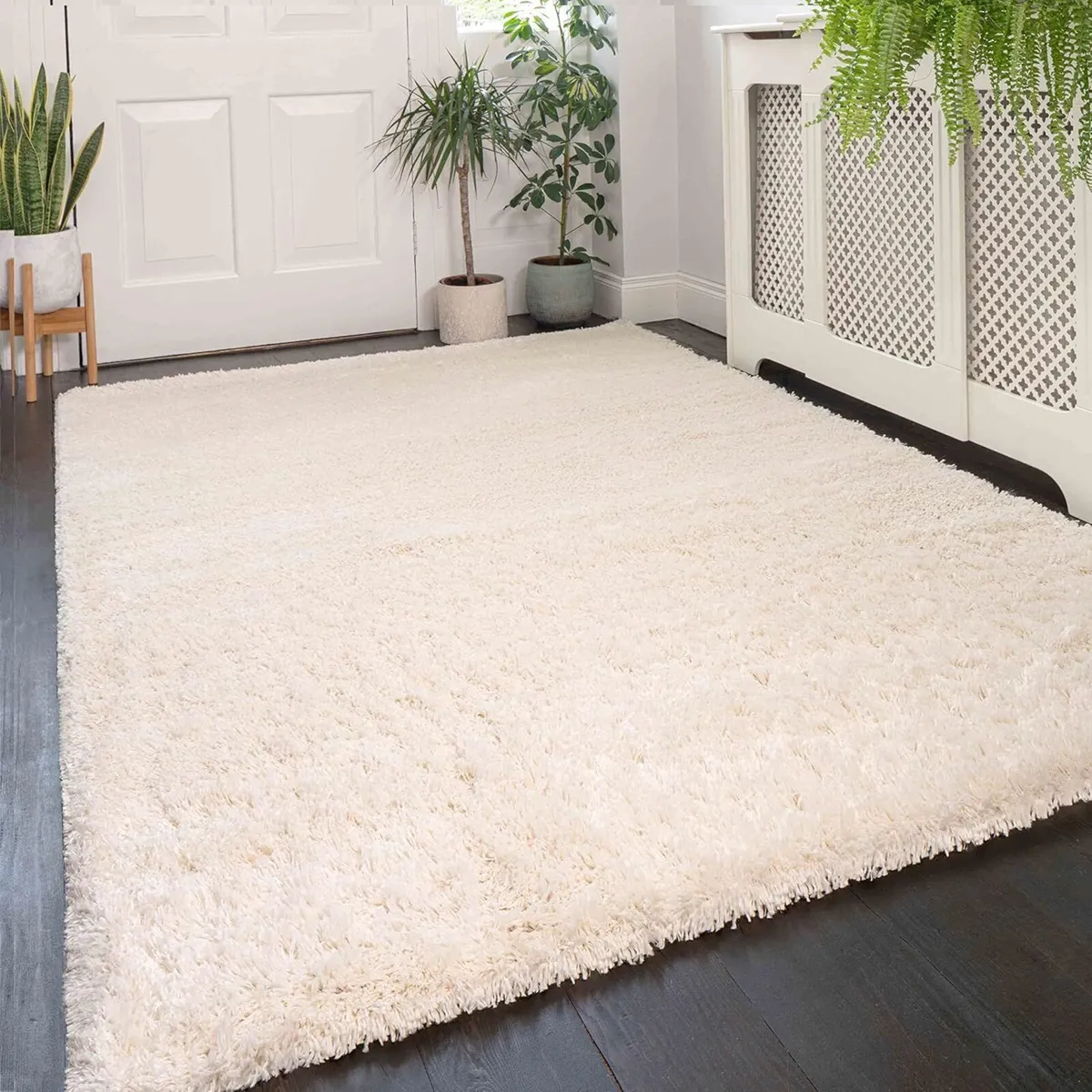 Modern Thick Cream Shaggy Area Rug Dark Ivory - Image 1