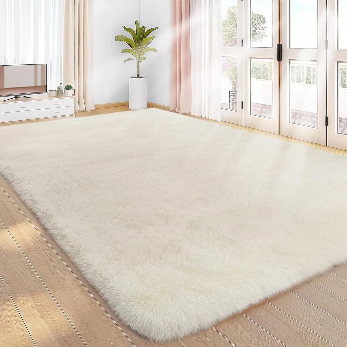 High Pile Rug Cream Living Room 240 x 300 cm - Image 1