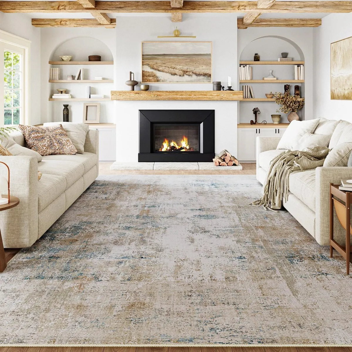 Washable Rugs Living Room Rug 200x300cm Beige - Image 1