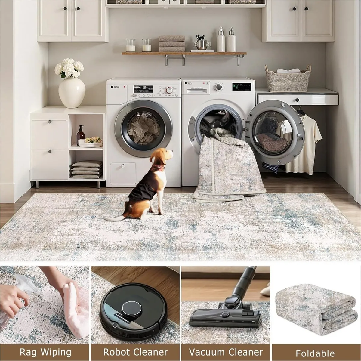 Washable Rugs Living Room Rug 200x300cm Beige - Image 4