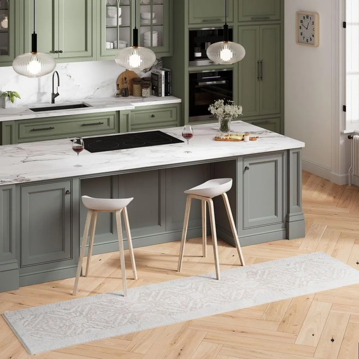 Traditional Neutral Beige Medallion Hallway - Image 2