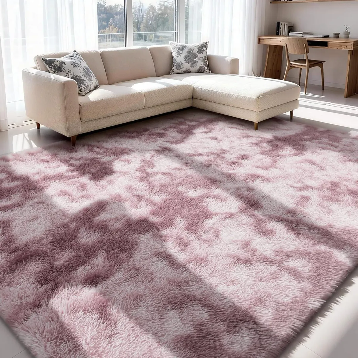 Rugs Living Room - 200x300cm Dark Pink Large Rug - Image 1
