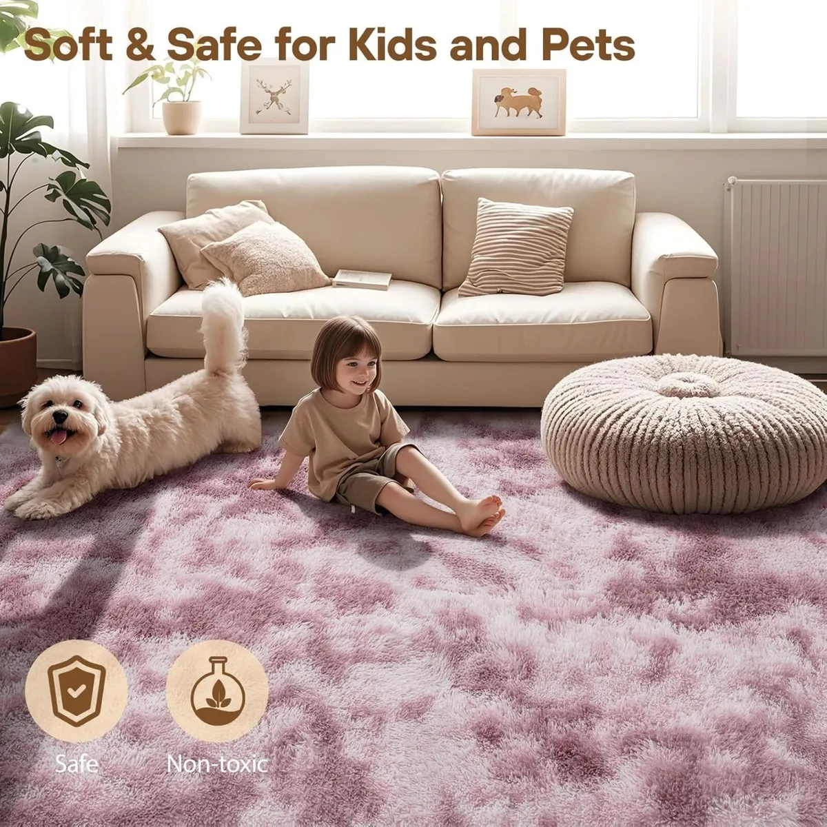 Rugs Living Room - 200x300cm Dark Pink Large Rug - Image 2