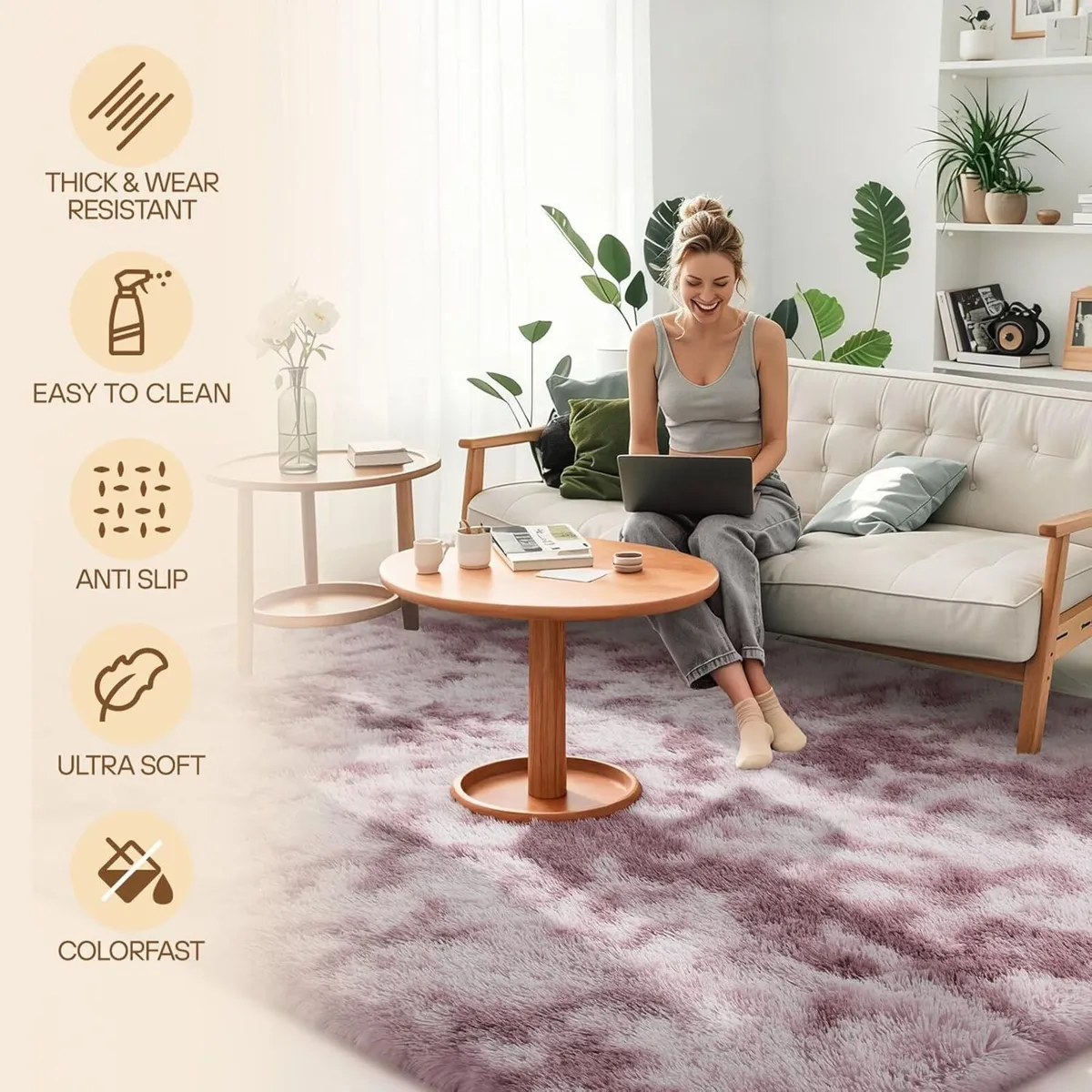 Rugs Living Room - 200x300cm Dark Pink Large Rug - Image 3