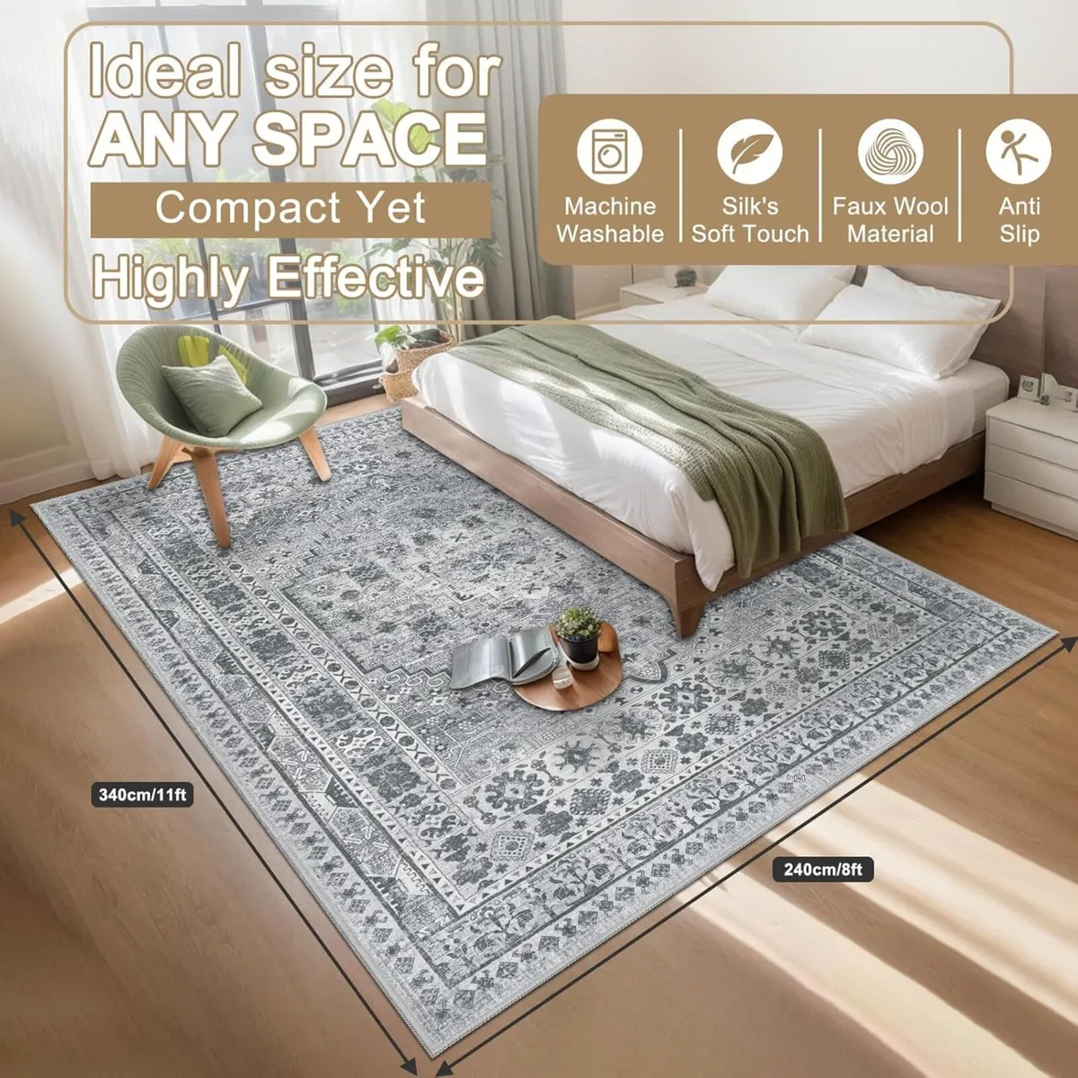 Washable Rugs Living Room 240x340cm Distressed - Image 2