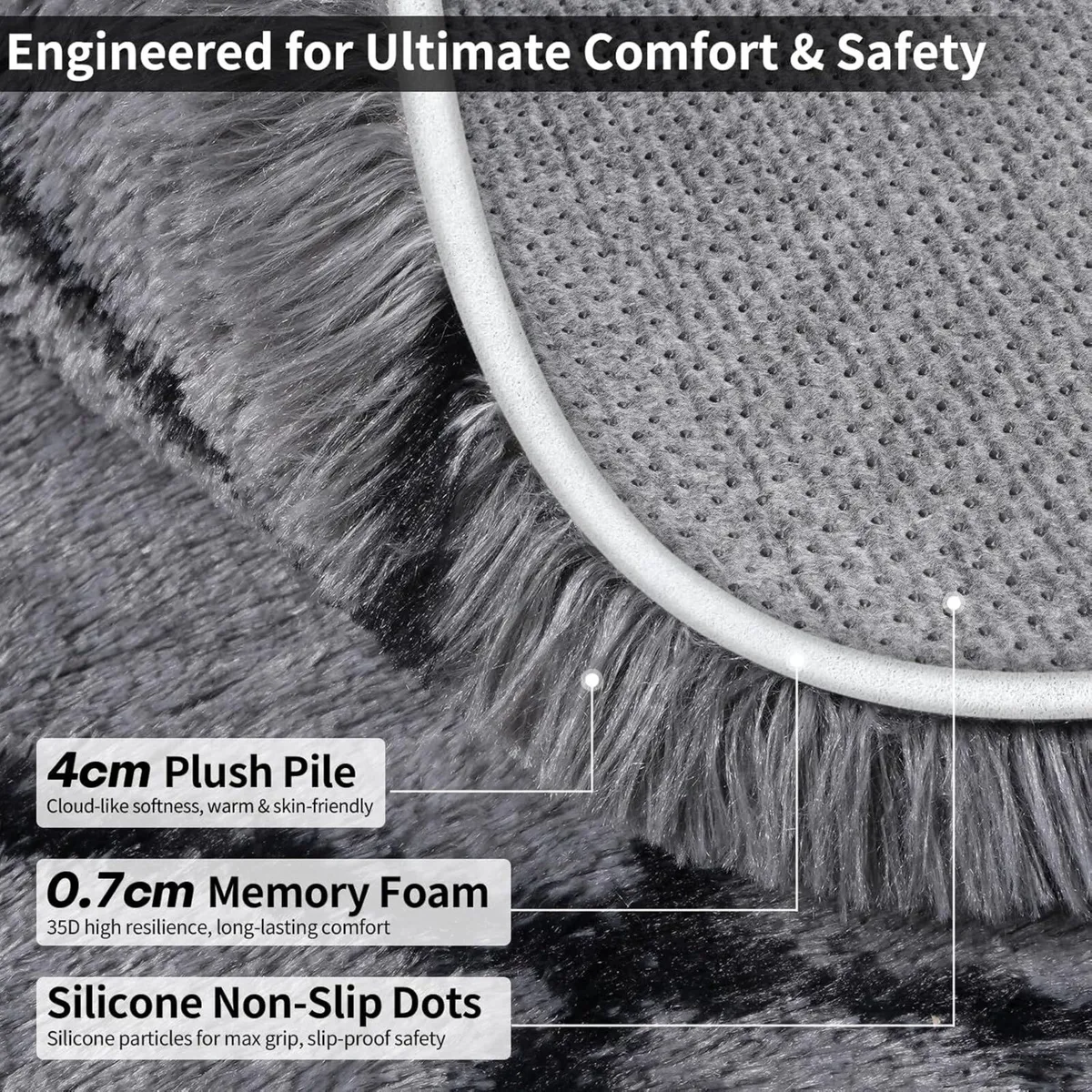 Plush Shaggy Rugs Living Room 200x230cm Large - Image 3