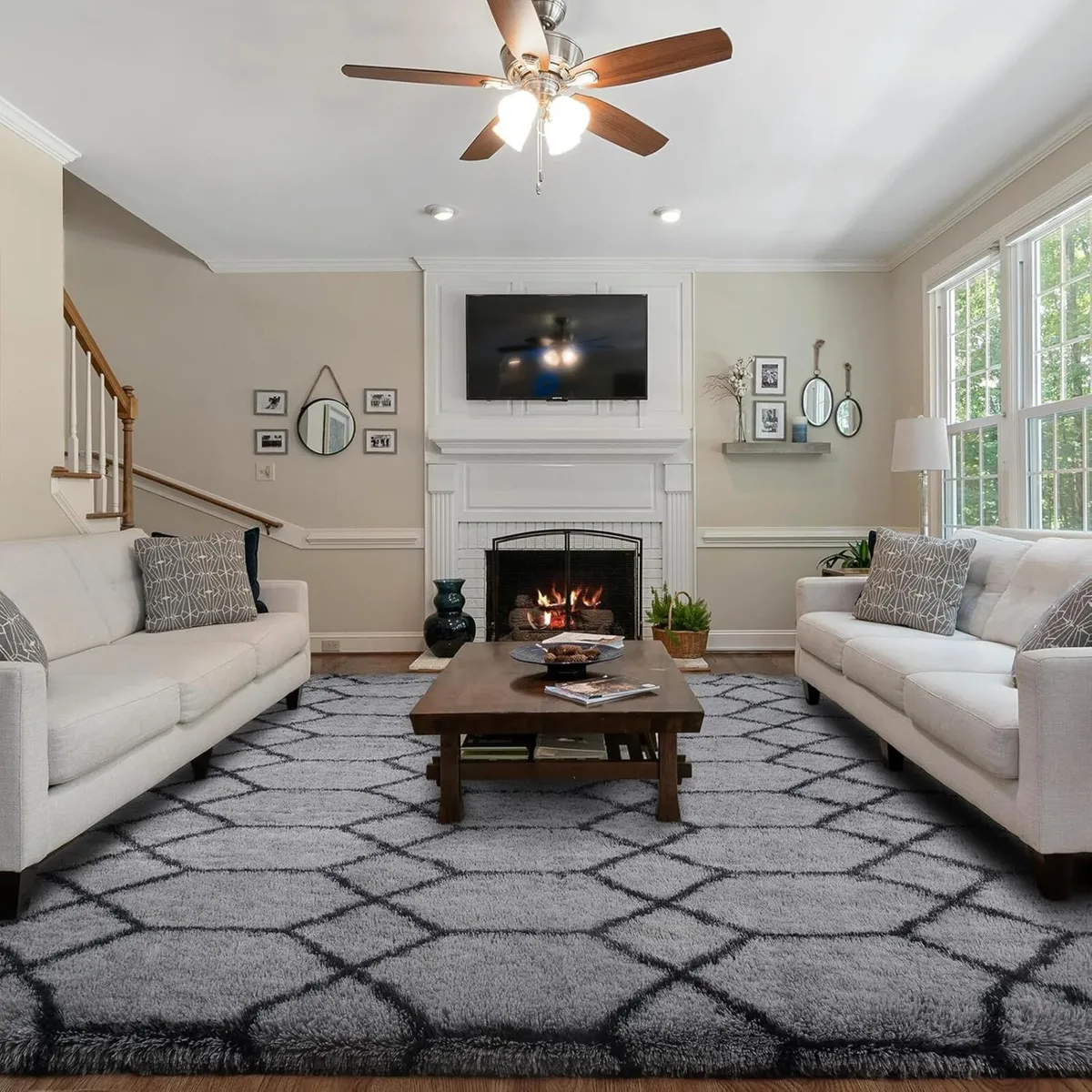 Plush Shaggy Rugs Living Room 200x230cm Large - Image 1