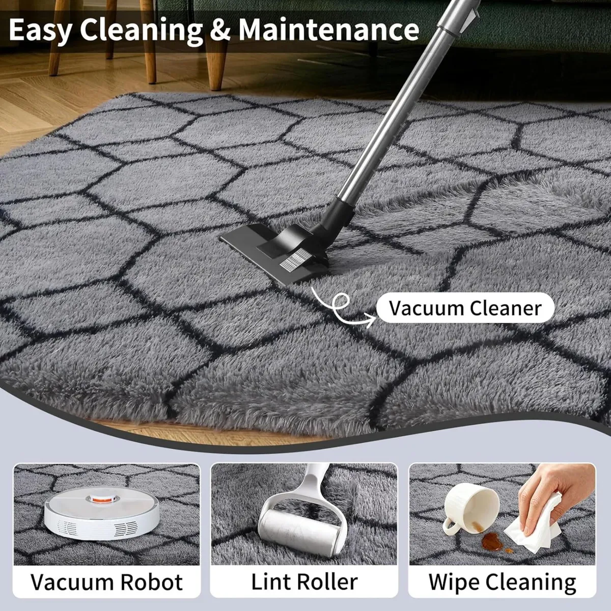 Plush Shaggy Rugs Living Room 200x230cm Large - Image 4