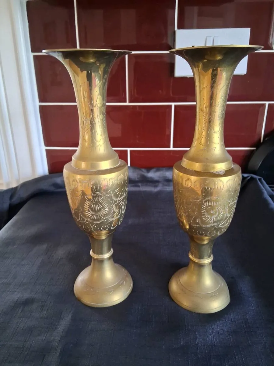 2 Brass Flute Vases - Image 1