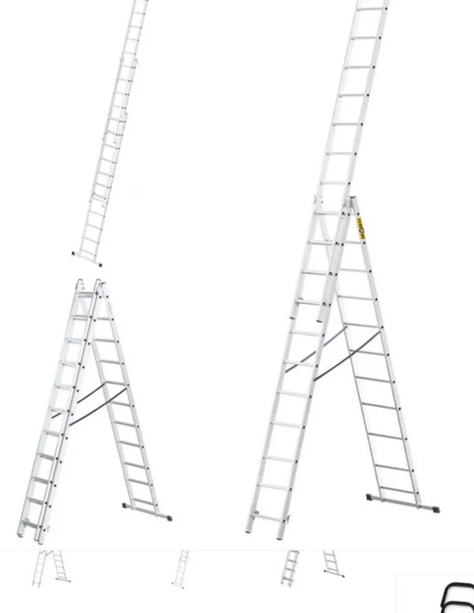 3-Section Aluminum Ladder, 3x11 Rungs - Image 1