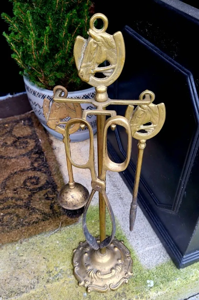Brass Fireplace Set – Fire Irons + Coal Scuttle - Image 1