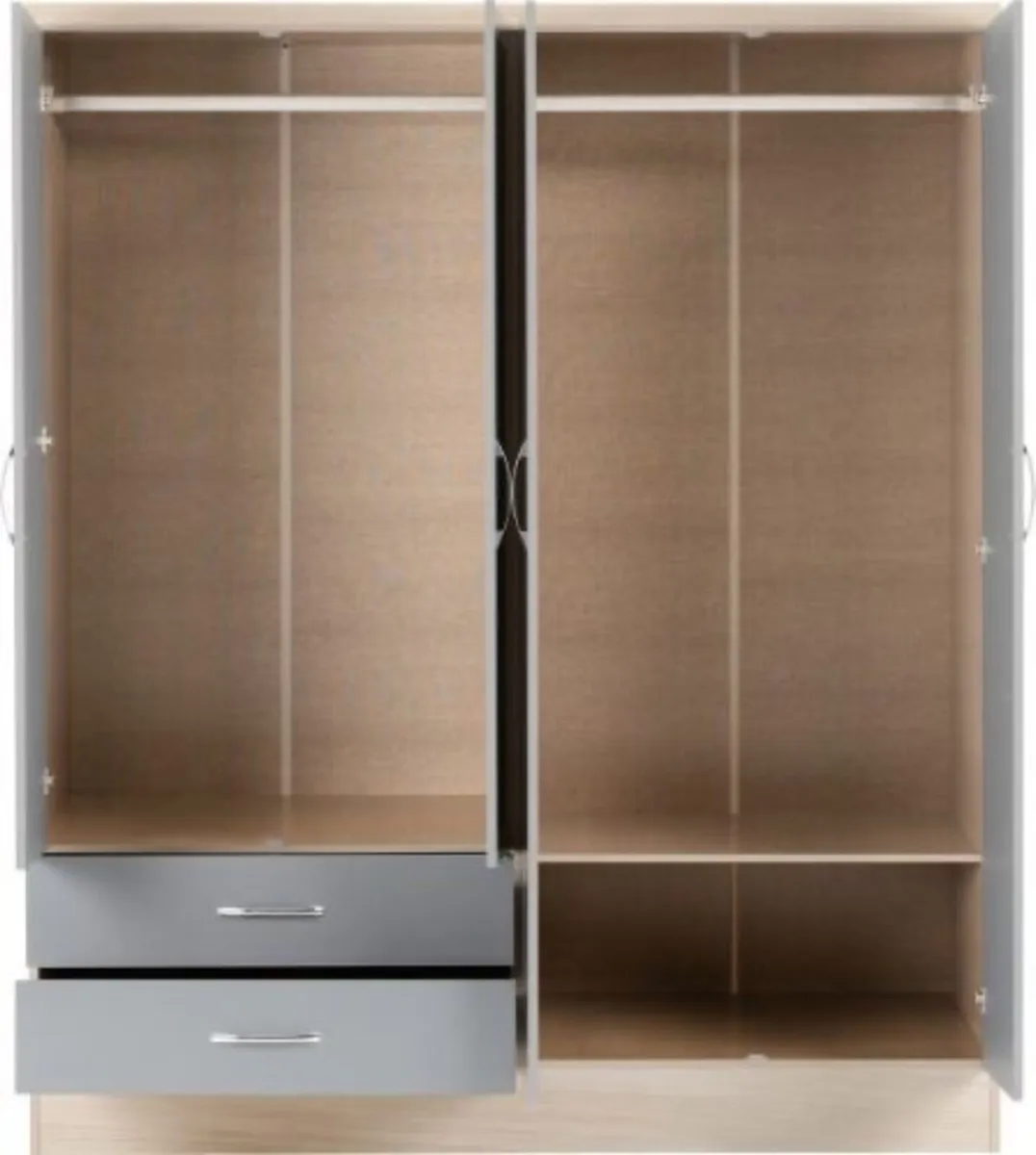 Nevada Grey 4 Door 2 Drawer Wardrobe 1.5M - Image 3