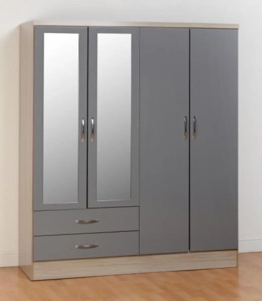 Nevada Grey 4 Door 2 Drawer Wardrobe 1.5M - Image 4