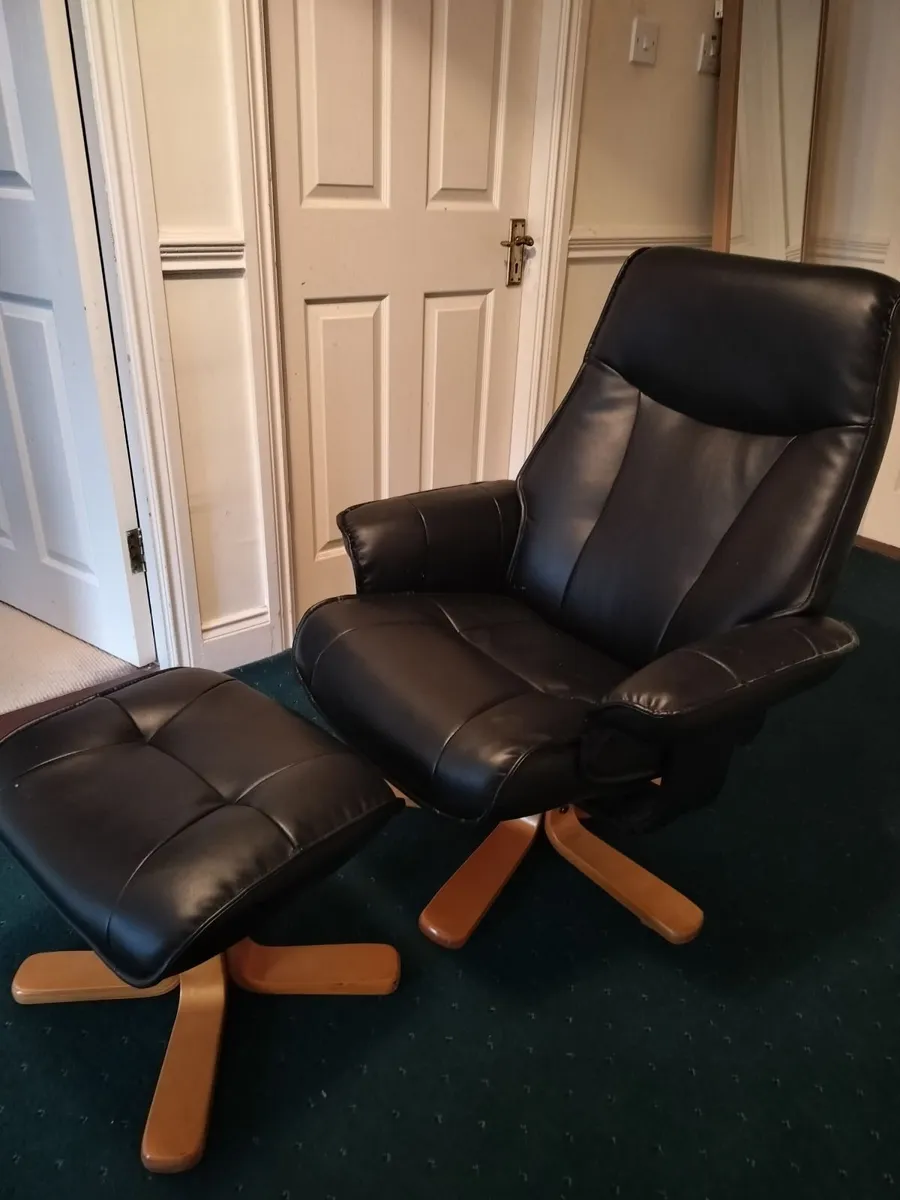 Reclining Leather Chair with Footstool - Image 2