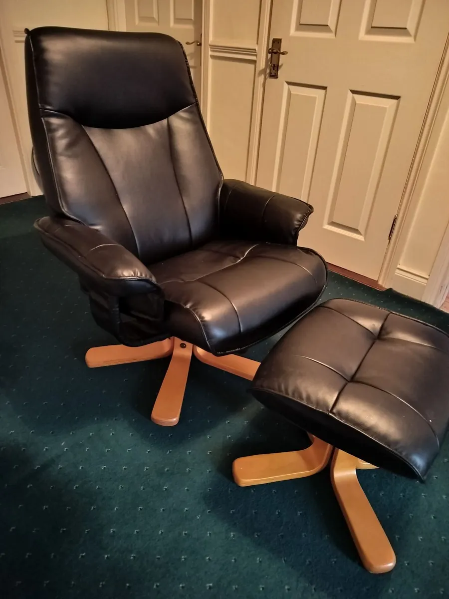 Reclining Leather Chair with Footstool - Image 1
