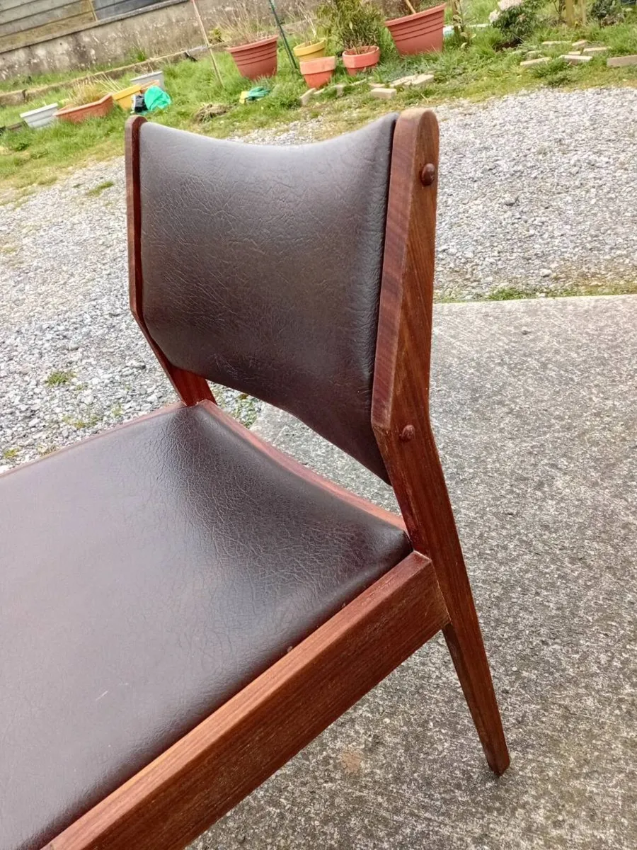 mid century teak crannac brown leather dining x5 - Image 1