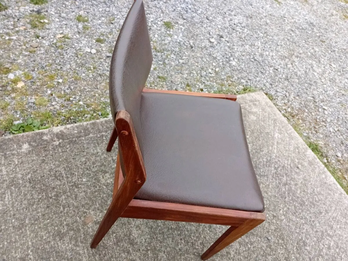 mid century teak crannac brown leather dining x5 - Image 2