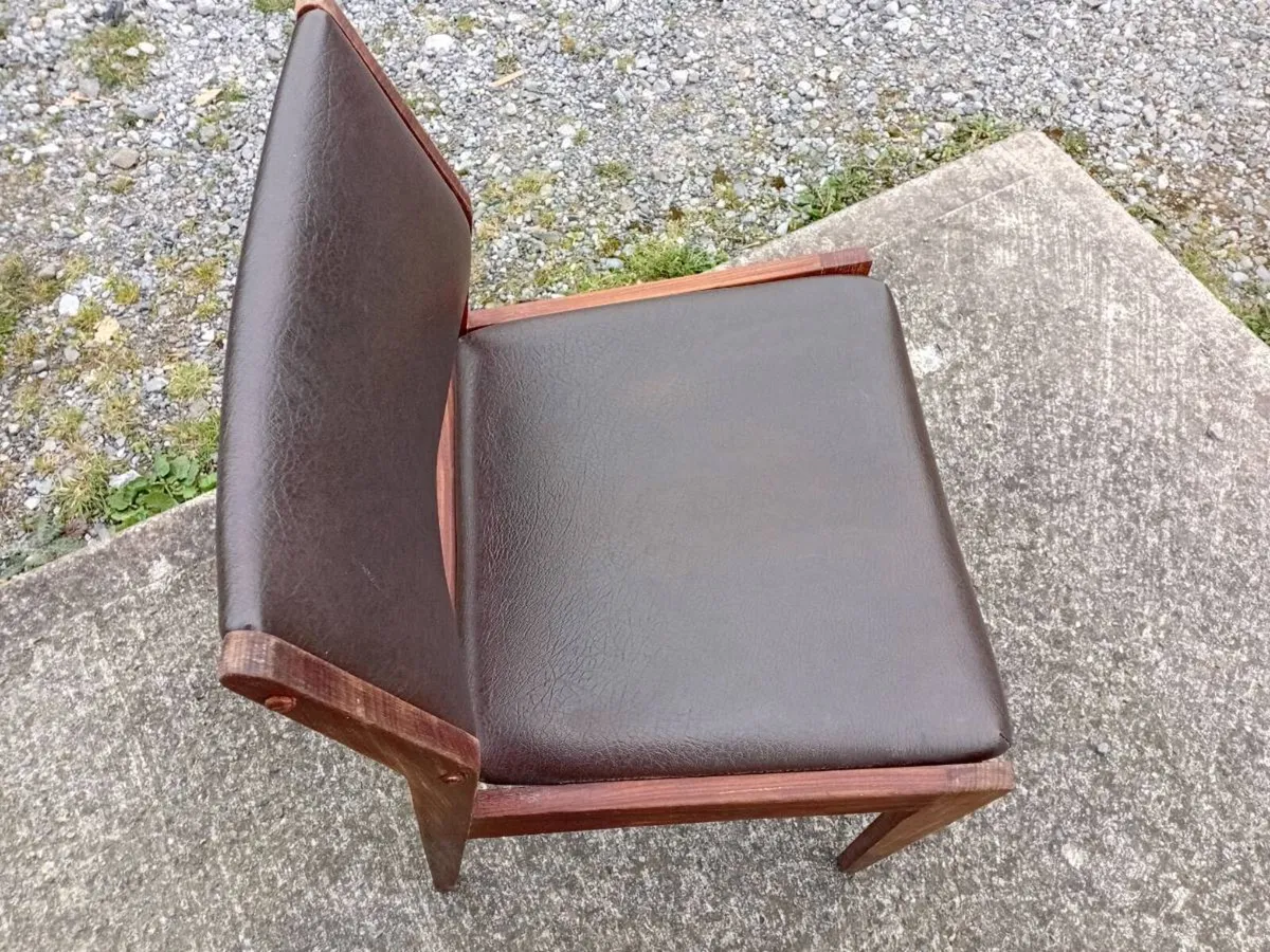 mid century teak crannac brown leather dining x5 - Image 4