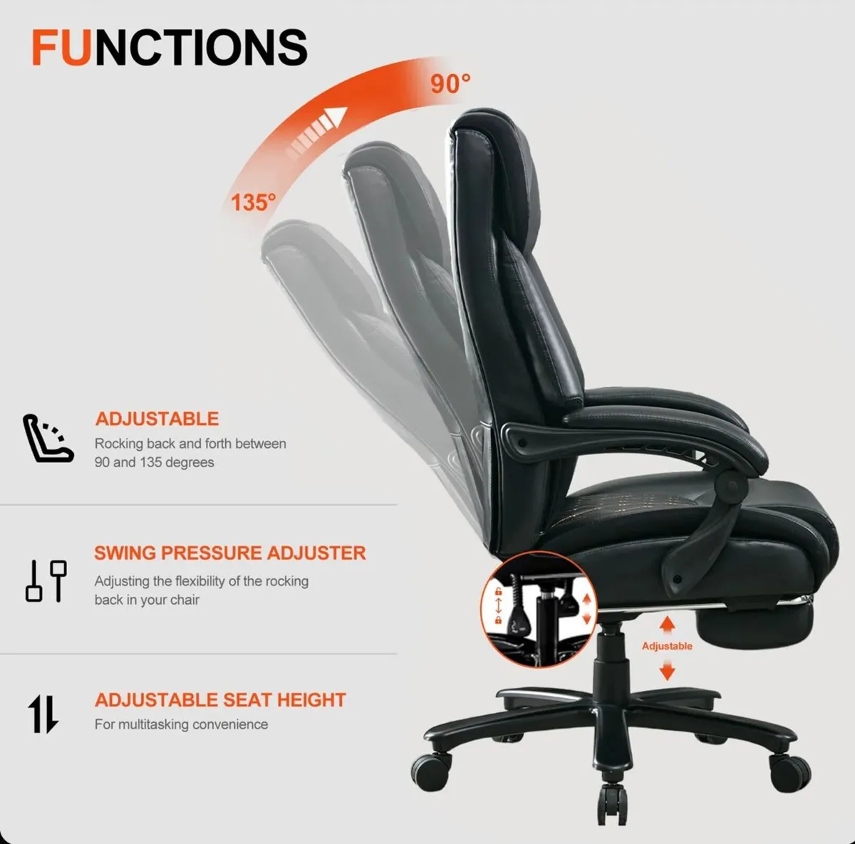 High Back Office Chair With Lumbar Support - Image 3