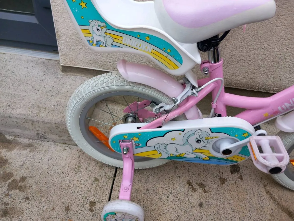 Kids unicorn bike size 14 inch wheels - Image 3
