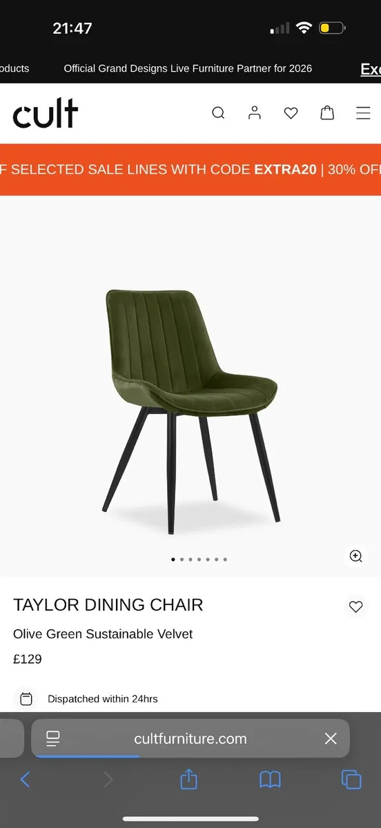 Green velvet Dining chairs - Image 2