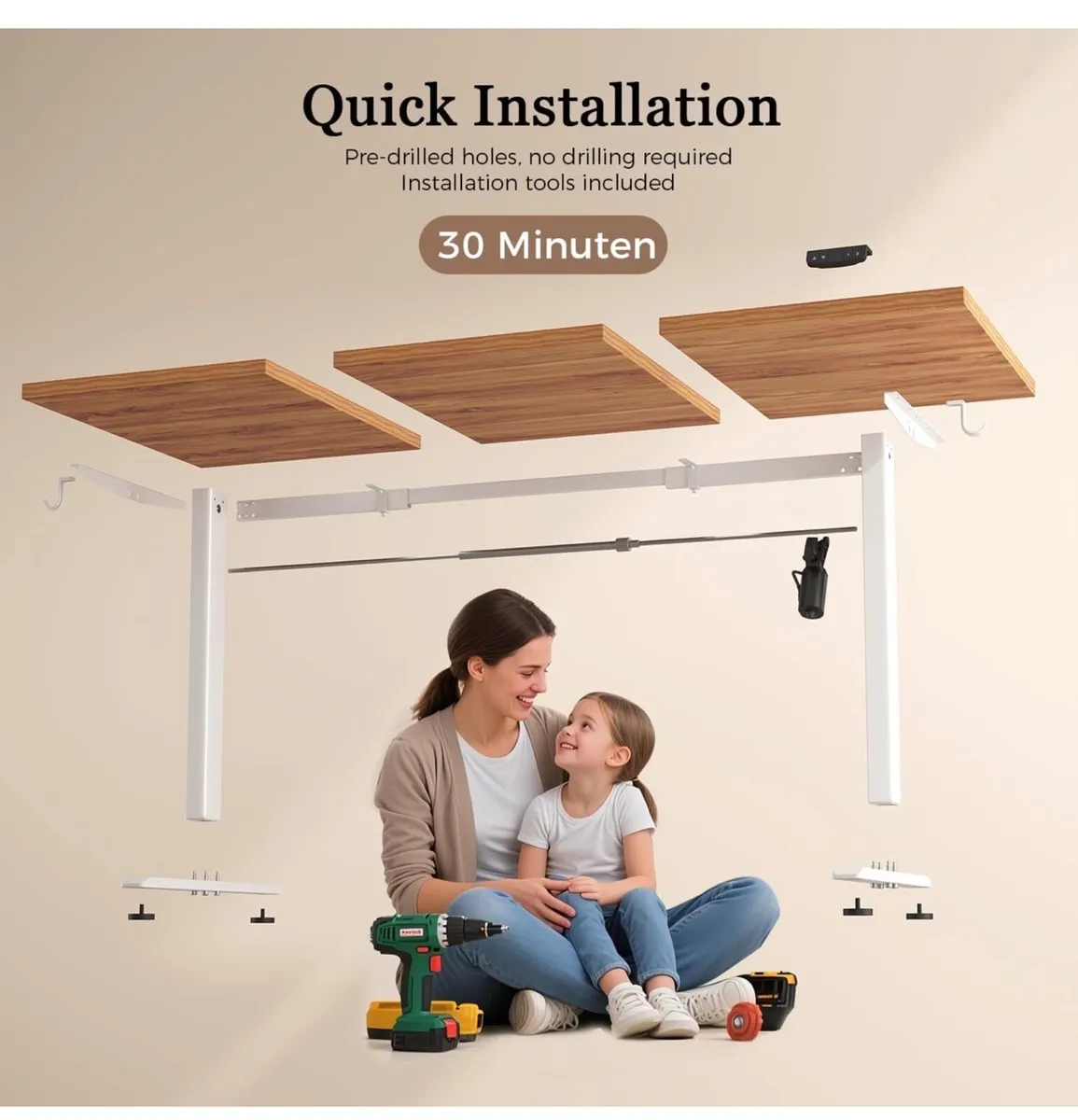 Standing Desk, 120 x 60 cm, Light Brown - Image 3