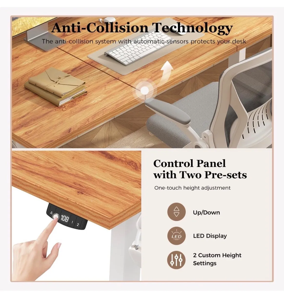 Standing Desk, 120 x 60 cm, Light Brown - Image 2