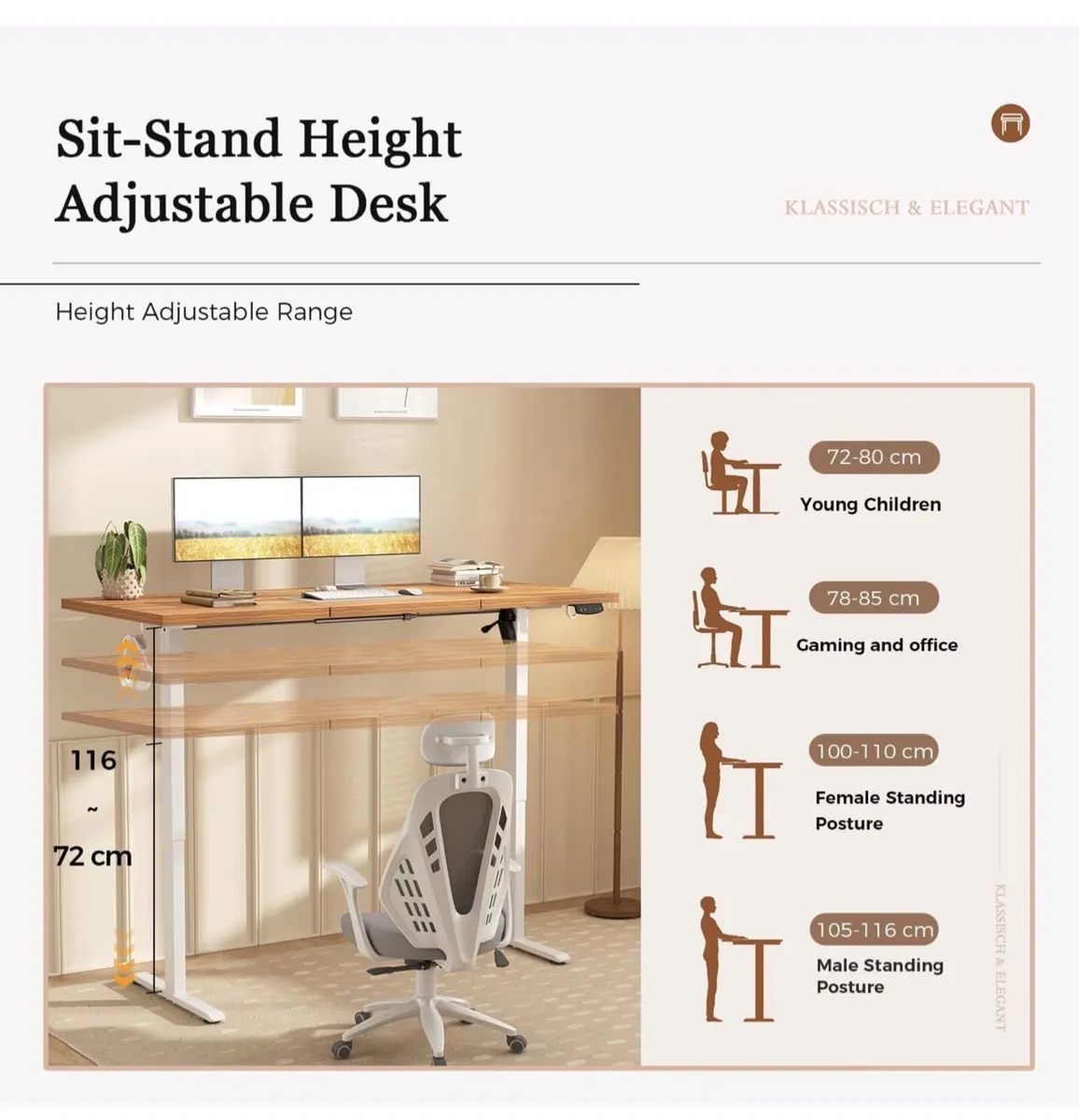 Standing Desk, 120 x 60 cm, Light Brown - Image 4